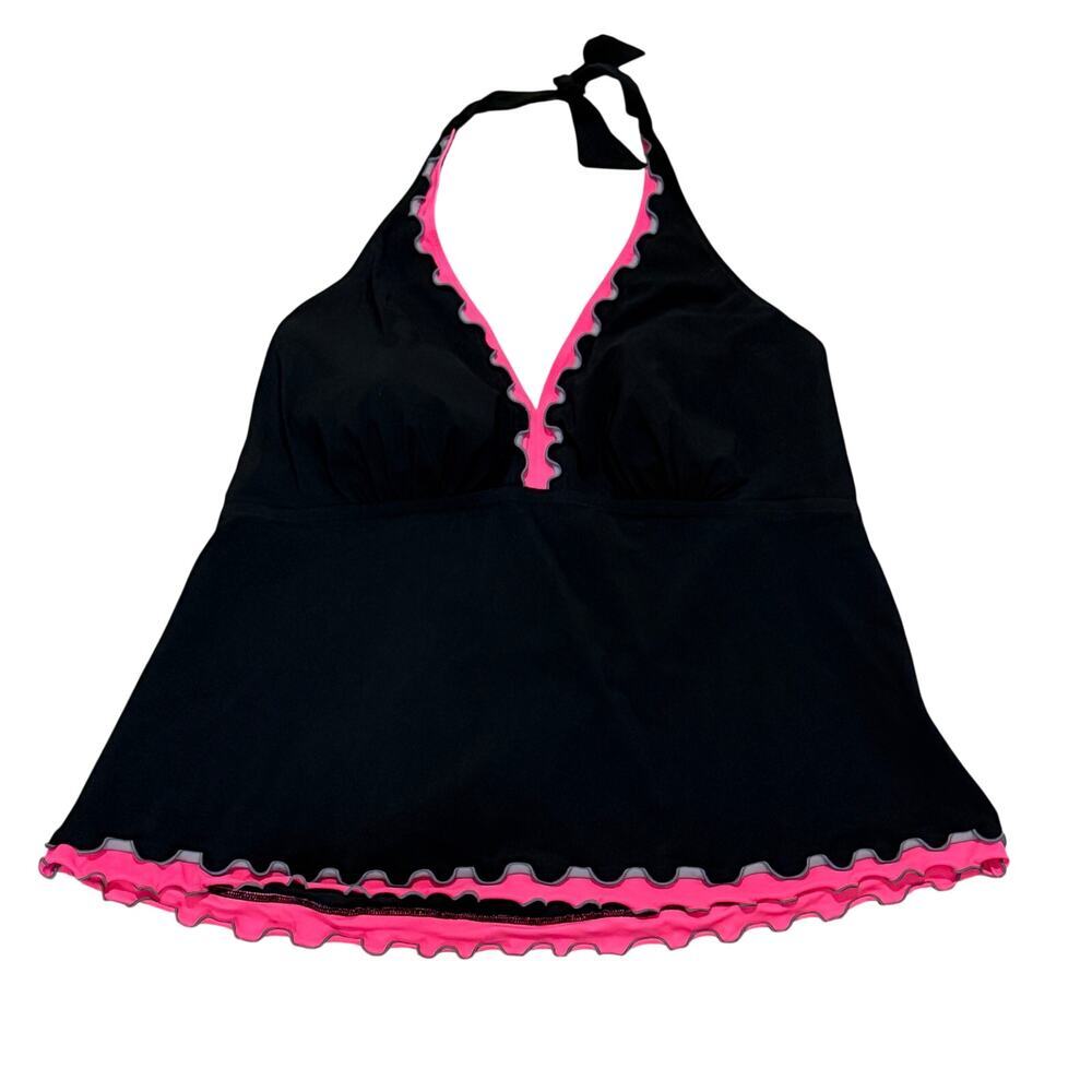 Profile 24W Black Halter Tankini Pink Ruffle NWT Plus Size Swim Vacation Summer